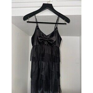 Victoria’s Secret satin ruffle black mini slip dress